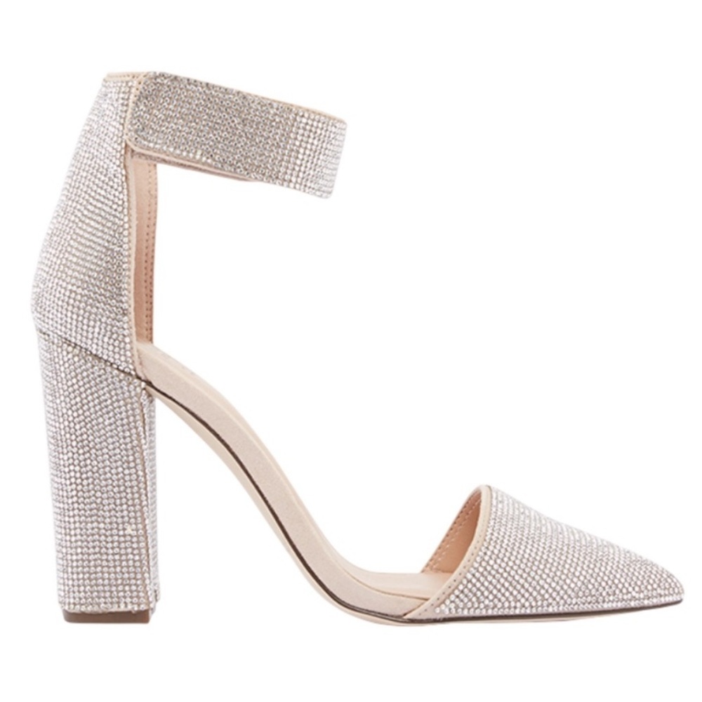 Call It Spring Berinna Silver Rhinestone Heels – Size 8.5 | Vegan Block Heel